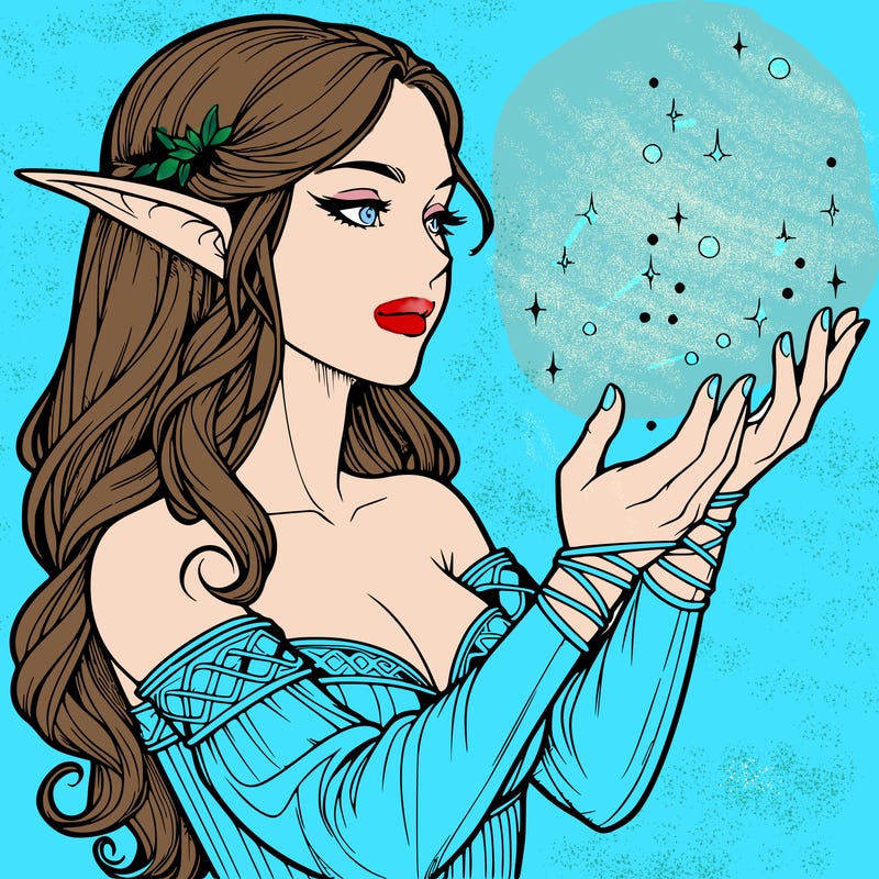 realistic elf girl doing magic