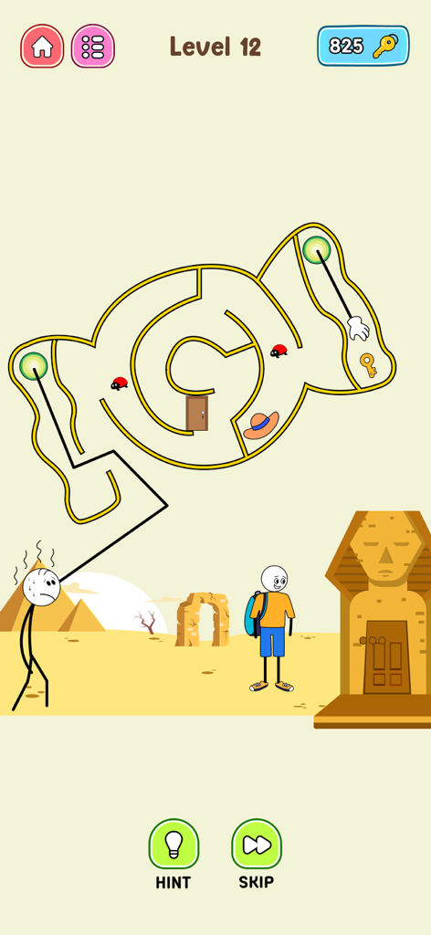 Thief Challenge: Swipe & Steal - Stickman thief navigating a maze to steal a key in a desert setting