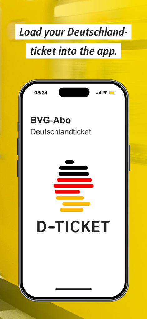 La aplicación BVG Tickets mostrando un Deutschlandticket digital en un smartphone.