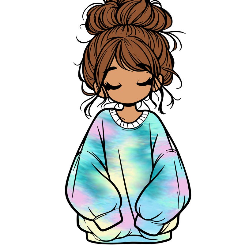 girl with baggy sweatshirt and messy bun