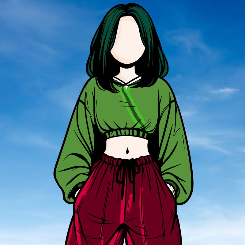 realistic girl faceless with baggy pants and a crop top