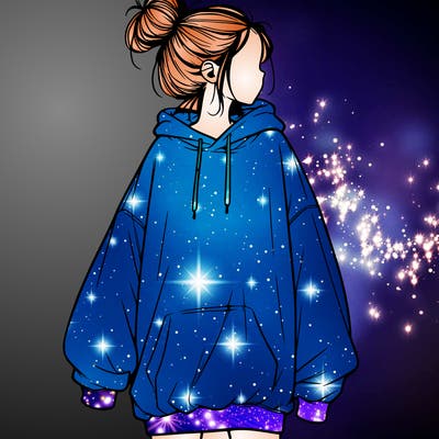 realistic girl with a oversized sweatshirt on and a bun