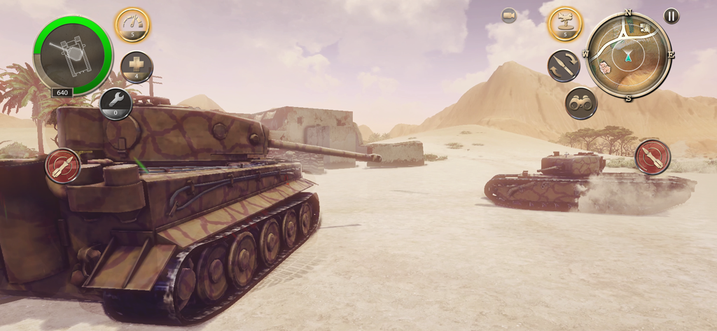 Infinite Tanks WWII - A heavy tank engaging in combat on a desert battlefield with realistic graphics