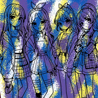 teen manga girls group of 4