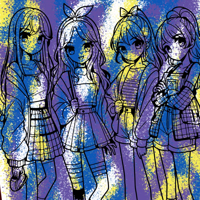 teen manga girls group of 4