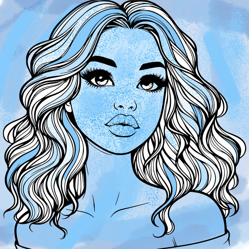 realistic girl with wavy hair and lips