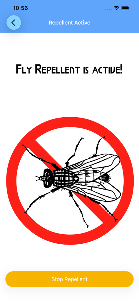 Anti Mosquito Repellent Sounds - Interface showing active fly repellent with a no fly symbol