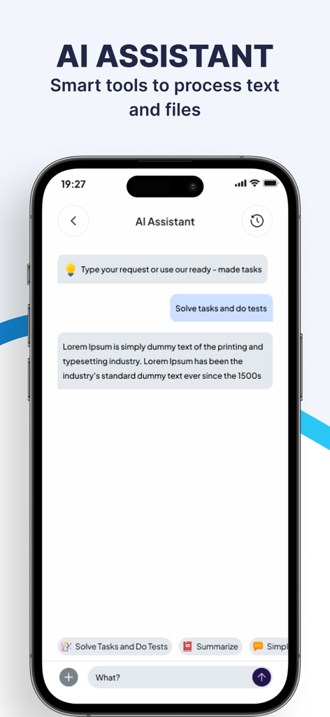 ドキュメントスキャナーアプリでテキストやファイルを処理するためのAIアシスタントインターフェース