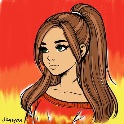 realistic girl with a high ponytail