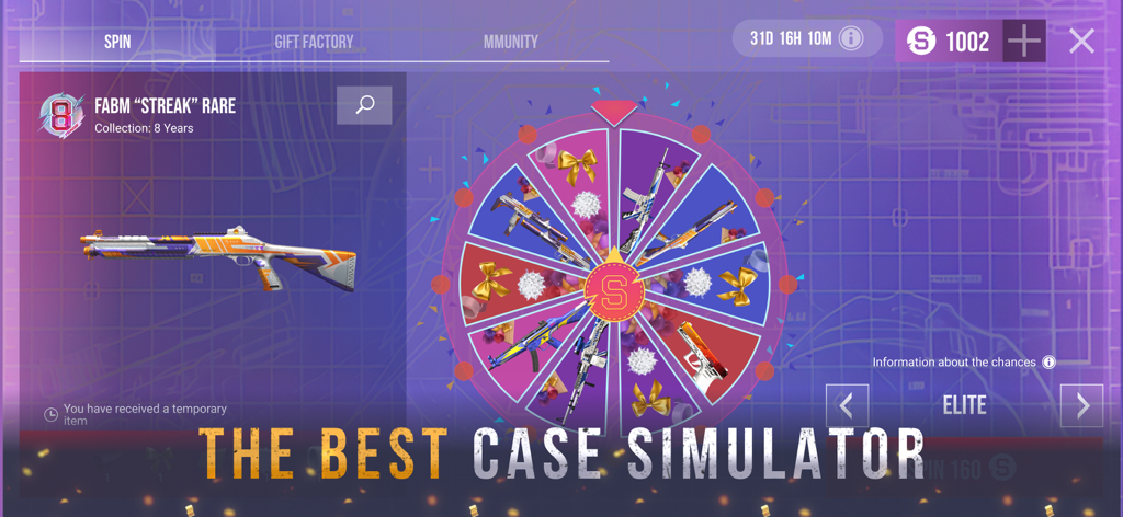 Case Simulator fo Standoff 2 D - A spin wheel with rare weapon skins in the Case Simulator for Standoff 2 app interface
