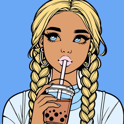 realistic girl with braided hair drinking boba