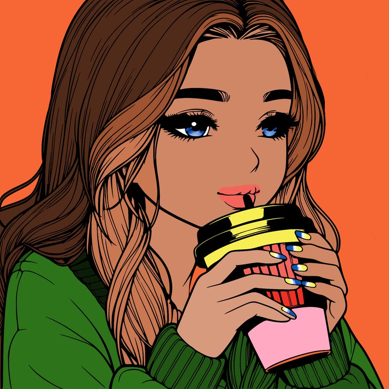 realistic girl drinking coffee