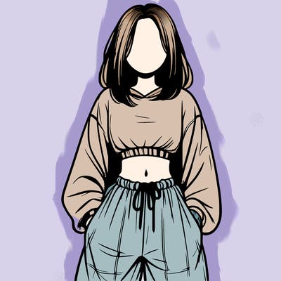 realistic girl faceless with baggy pants and a crop top