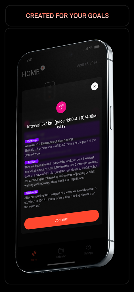 BeFasta Running Training Plans - BeFasta running app interface displaying a detailed interval training session with personalized pace goals.