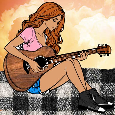 realistic woman play guitar