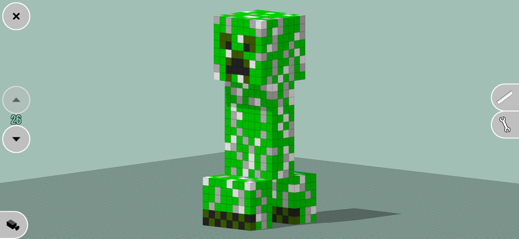 MC Constructor for Minecraft - Un modelo 3D de un Creeper, con bloques verdes, mostrado dentro de la interfaz de la aplicación MC Constructor para Minecraft.