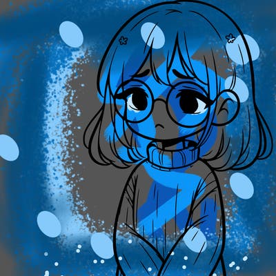 sad girl with glasses in a sweater