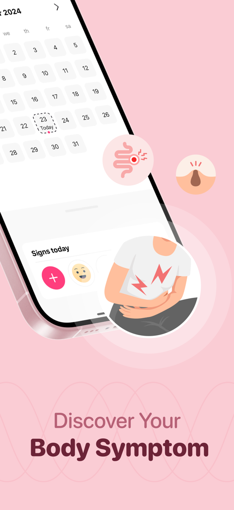Impo Health - Impo Health mobile app interface showing a calendar and symptom tracking options for men