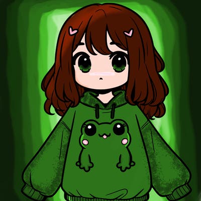 girl wearing frogging sweatshirt