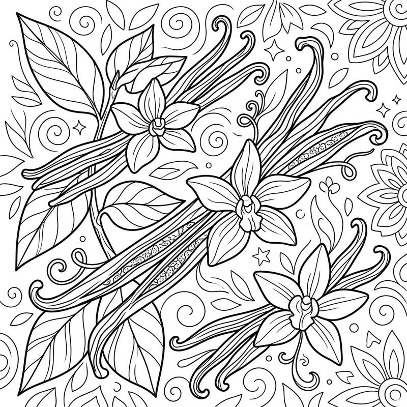 Unleash creativity with this charming vanilla beans and flowers coloring page, specially designed for kids aged 4-8. Featuring delightful details of nature's sweet spice, it's perfect for a fun and engaging coloring session.