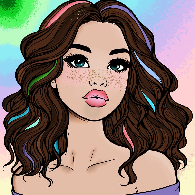 realistic girl with wavy hair and lips