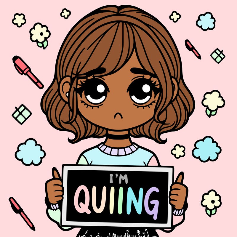 a girl holding a sign saying i'm quitting