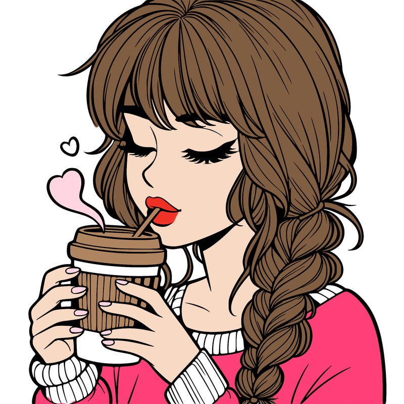 realistic girl drinking coffee