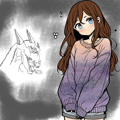 manga teen girl  in a sweater and baggy pants