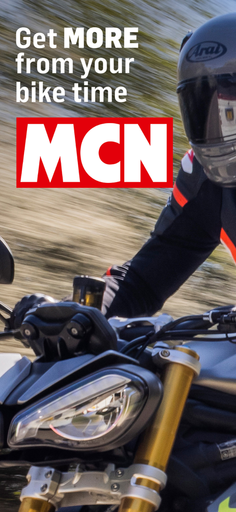 MCN: Motorcycle News Magazine - A motorcycle rider in action with the MCN logo and promotional text Get MORE from your bike time