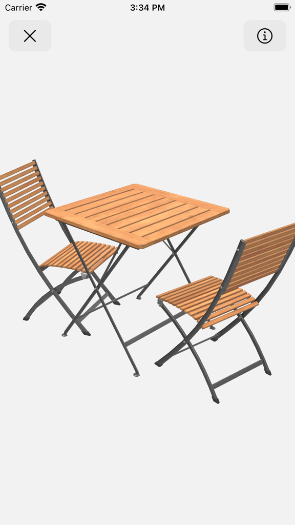 Khronos glTF Viewer - 3D model of a wooden folding table and chairs set displayed in the Khronos glTF Viewer app
