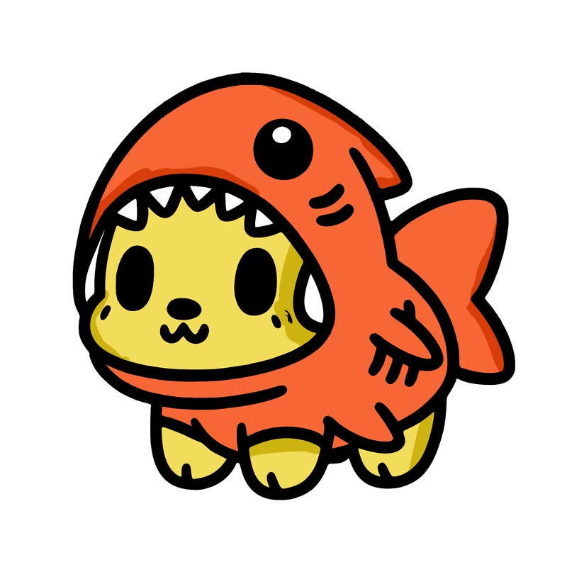 cute dog wearing a shark costume