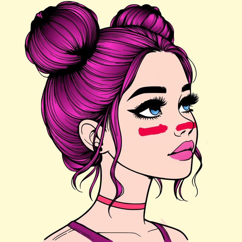 realistic girl with buns on the top of her head