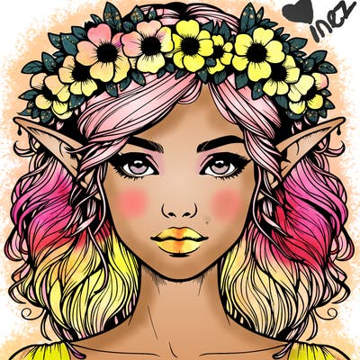realistic female elf with flower crown