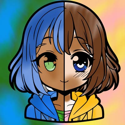 animated girl half anime