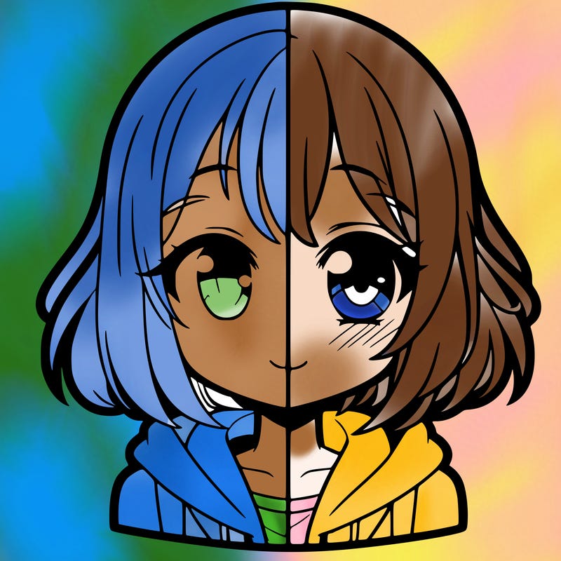 animated girl half anime