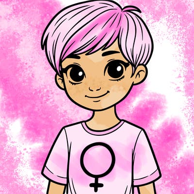 girl with pixie cut and feminist shirt