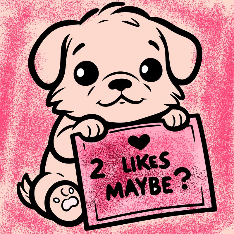 a puppy holding a sign that says 2 likes maybe?