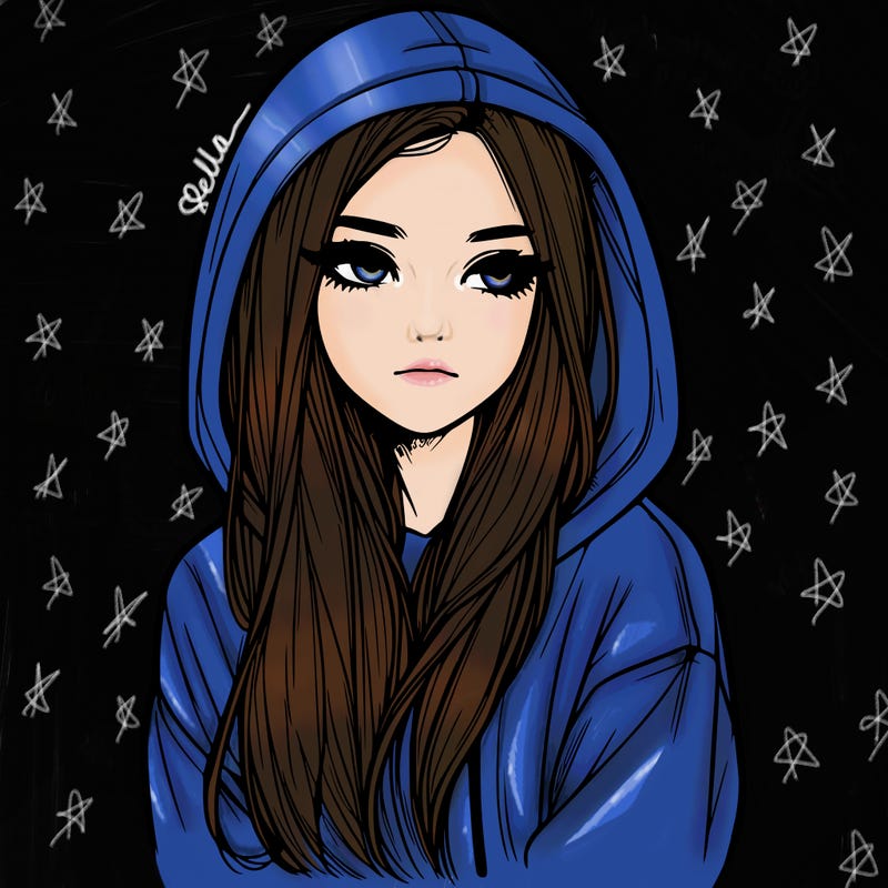 realistic girl with hoodie and long thin hair