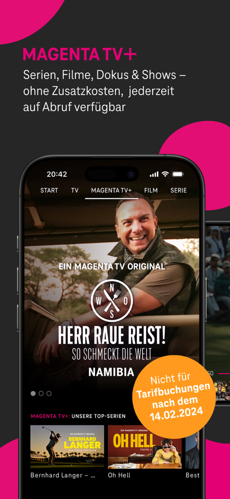 MagentaTV - 1. Generation - MagentaTV mobile app interface displaying original streaming content and series options