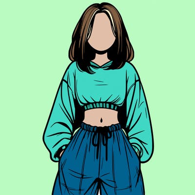 realistic girl faceless with baggy pants and a crop top