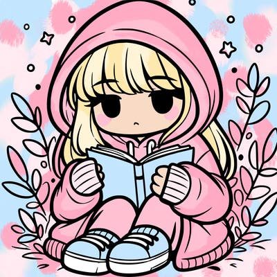 girl in oversized hoodie reading a book