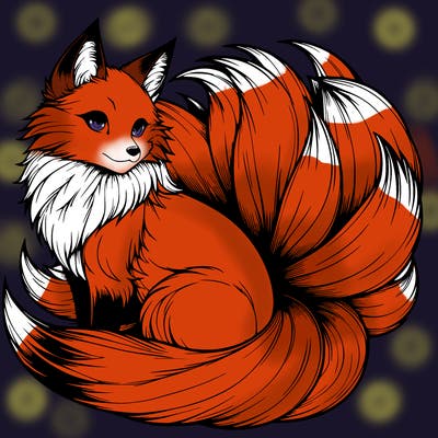 realistic detailed 9 tailed anime fox