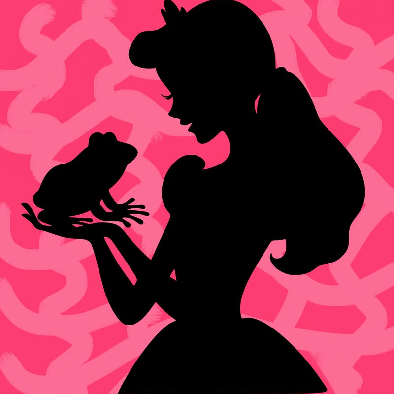 a shadow of a princess holding a frog realistic