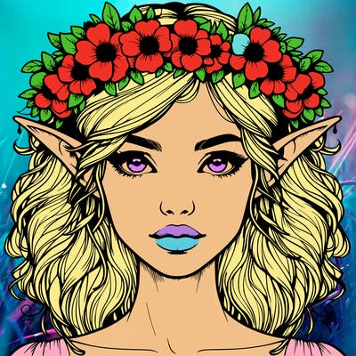 realistic female elf with flower crown