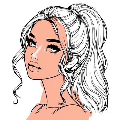 realistic girl with a ponytail on her hair and lips