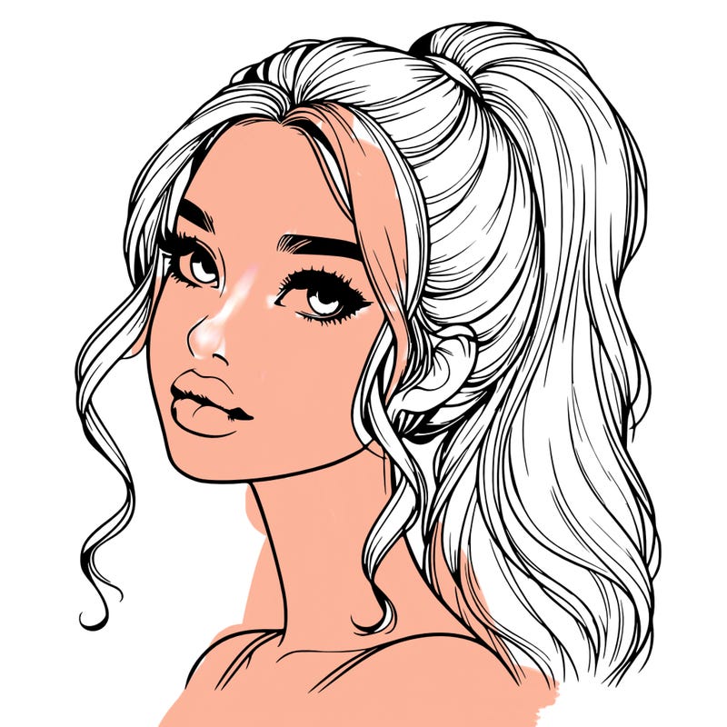 realistic girl with a ponytail on her hair and lips