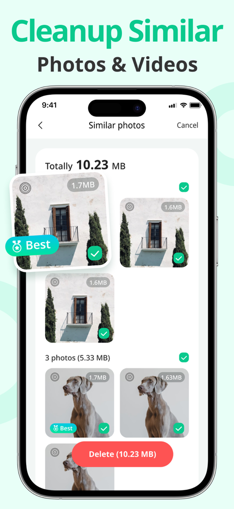 Speed Space: Phone Cleaner - Speed Space app interface showing smart identification and cleanup of similar photos to free up phone storage