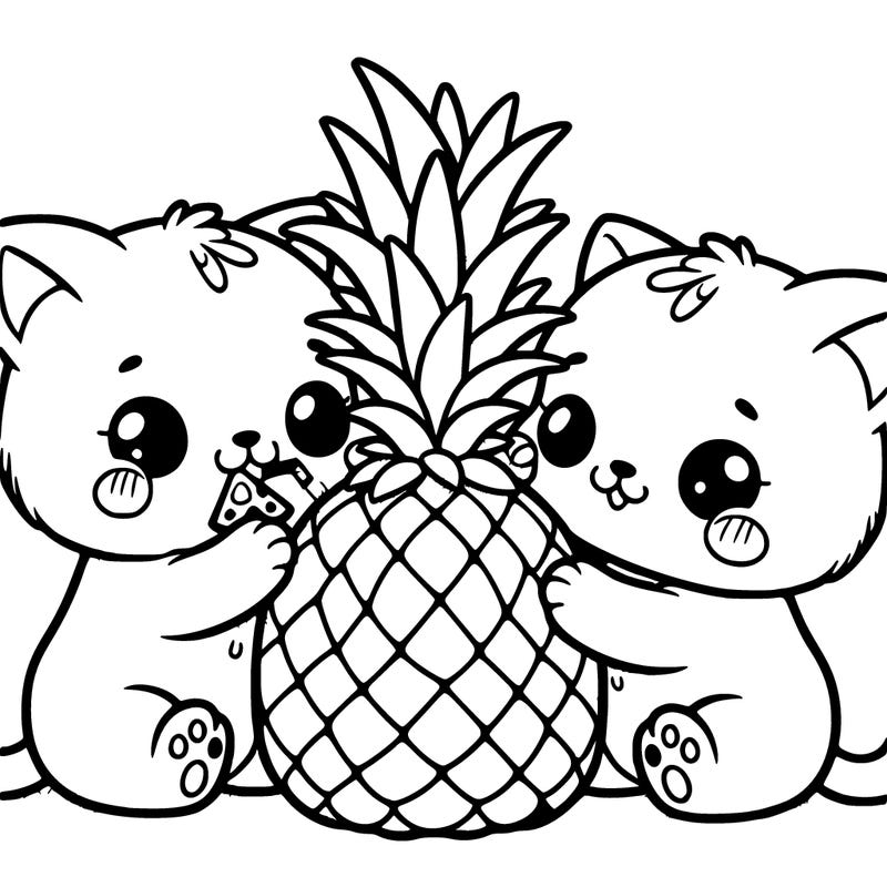 cute kittens eating pineapple