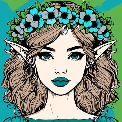 realistic female elf with flower crown