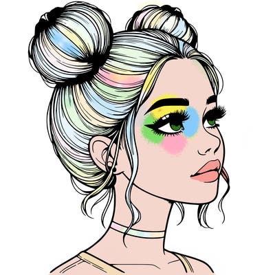 realistic girl with buns on the top of her head